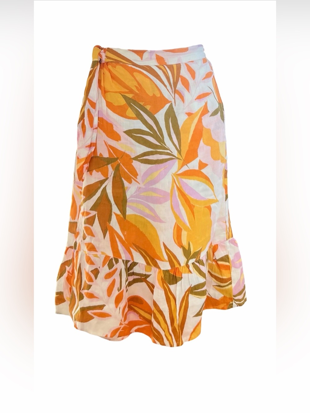C&C California Orange, Pink & Olive Tropical Wrap Midi Skirt